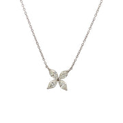 18K White Gold Marquise Diamond Flower Necklace